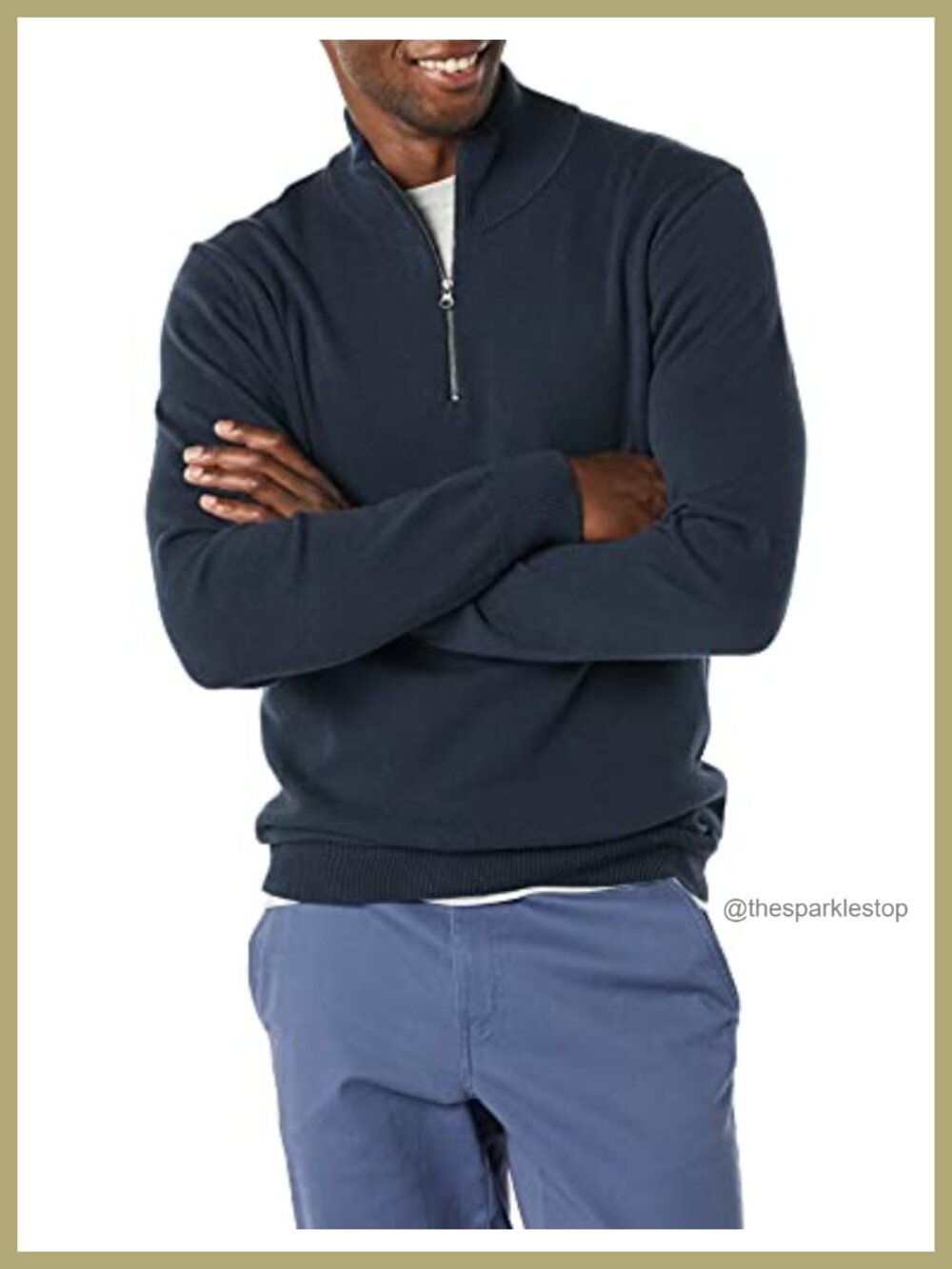 Men's 100% Cotton Quarter-Zip Mock Neck Sweater Classic Pullover